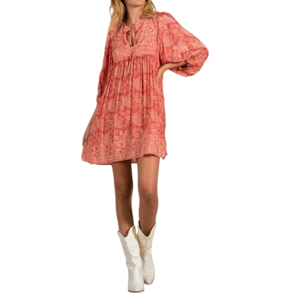 Elan Boho Floral Balloon Sleeve Mini Dress Size M Lightweight Beach Breezy - Picture 3 of 11